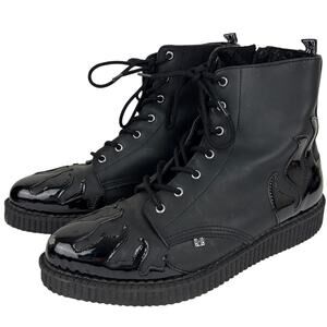 T.U.K Black TUKskin™ & Patent Flame 7-Eye Pointed Boot Mallgoth whimsigoth punk